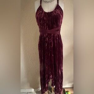 BCBG Burgundy Red Wine Crushed Velvet Backless Asymmetrical Dress Size XS